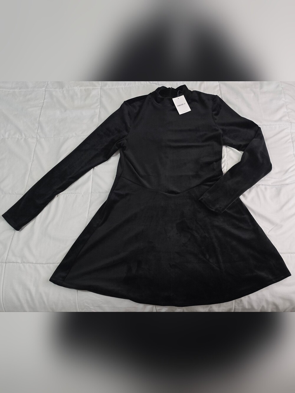 Forever 21 Black Velvet Long Sleeve Fit & Flare Dress